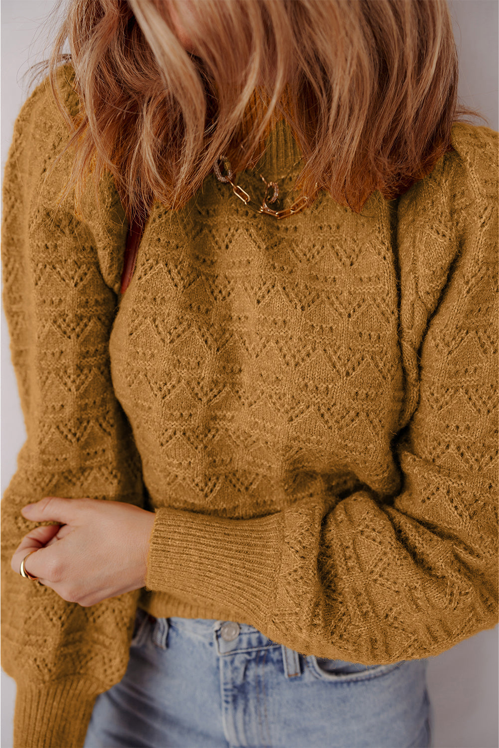 Aria Edge Balloon Sleeve Sweater Threaded Pear