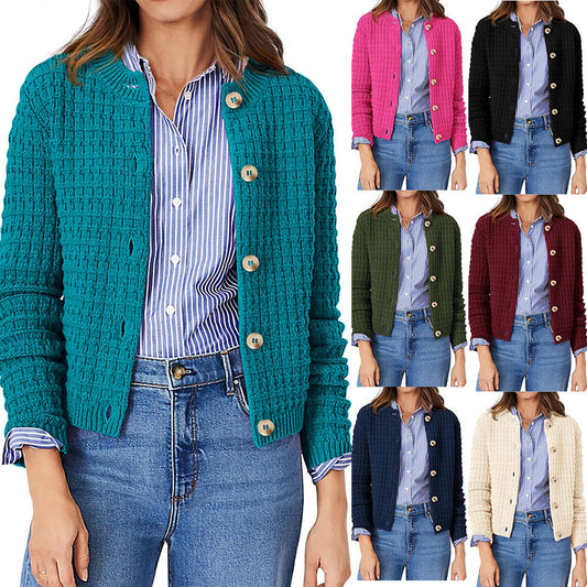 Women's Solid Color Commute Knitted Cardigan Casual Sweater Coat LadyShow.Store