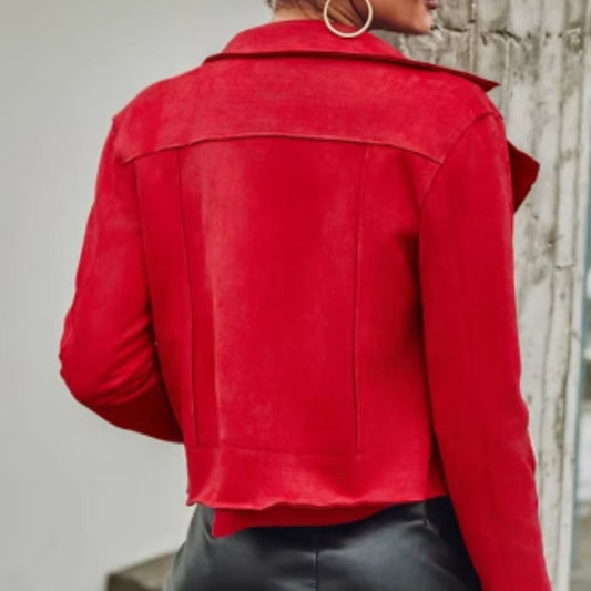 European And American Fashion Women's Wear Suede Motorcycle Jacket LadyShow.Store