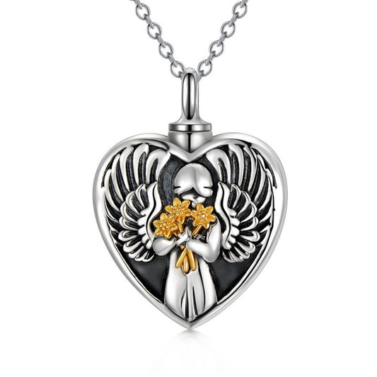 Sterling Silver Angel Cremation Mother Daughter Urn for Ashes Keepsake Memory Necklace LadyShow.Store
