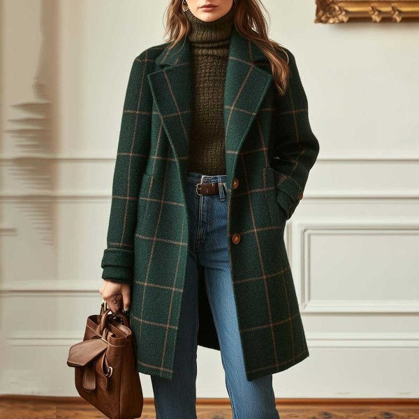 Plaid Mid-length Lapel Large Size Jacket LadyShow.Store
