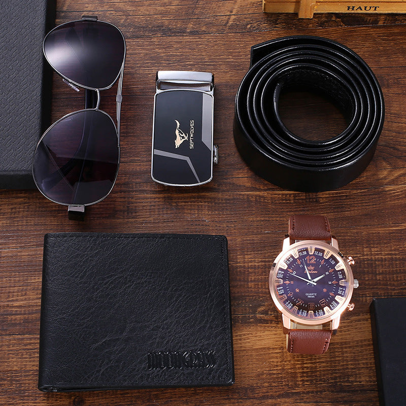 Fashion Creative Personality Watch Glasses Belt Wallet Set Gift Box Best YouTube Store