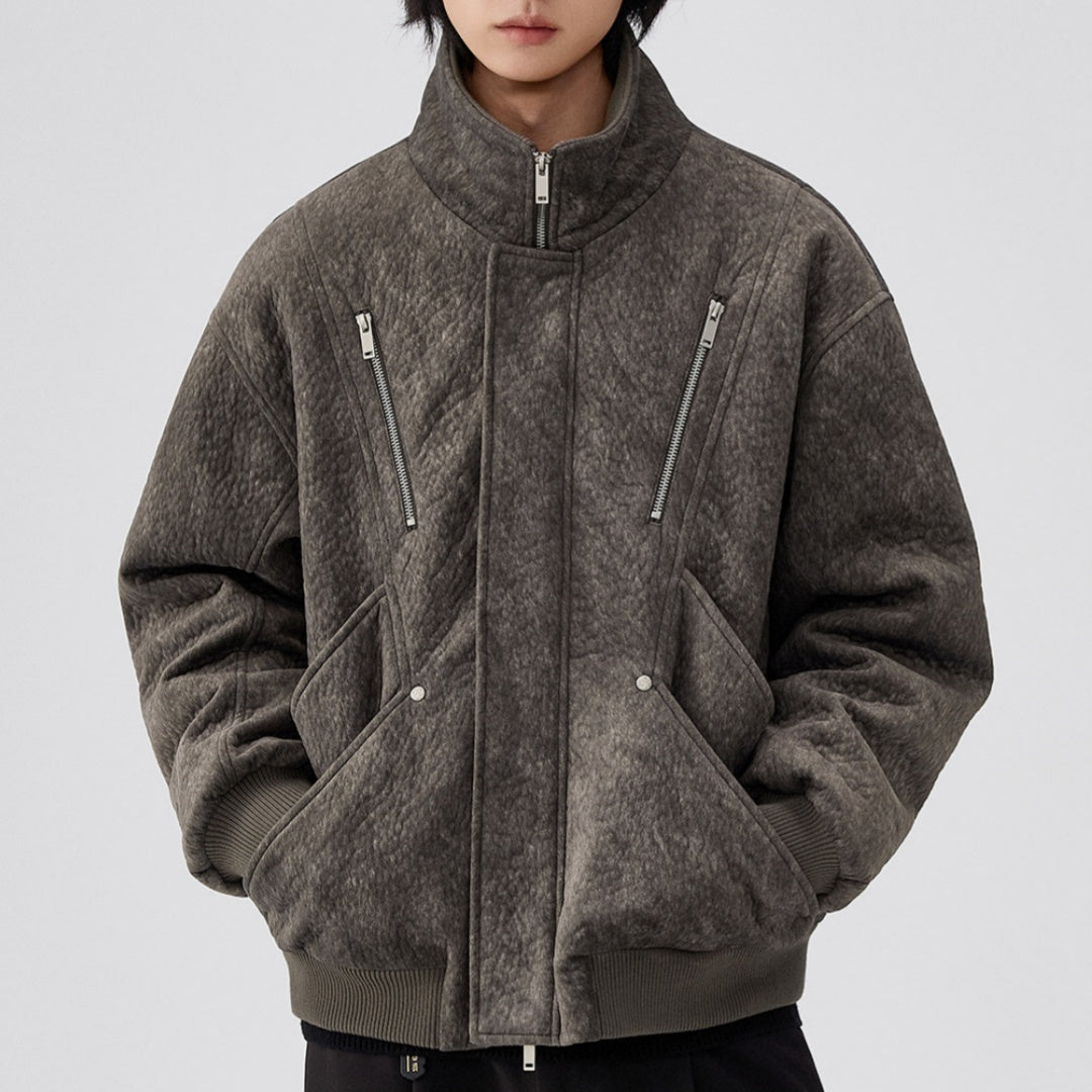 Mens Thick Solid-Color Wool Jacket Short Padded Coat Accent Plus