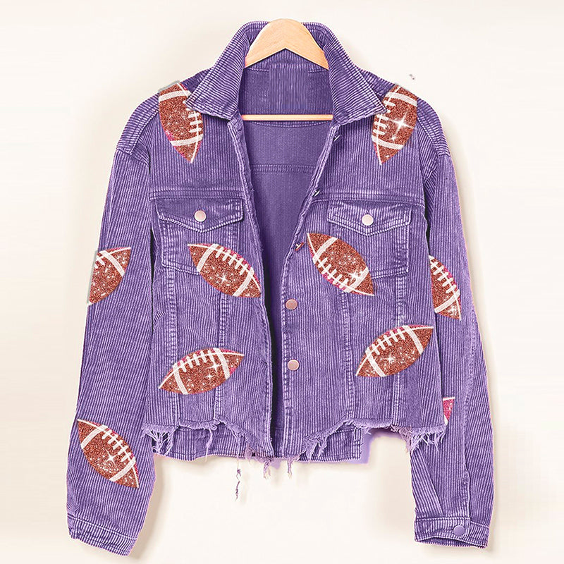 Fashion Corduroy Jacket Fashion Print Baseball Jacket Autumn And Winter Tops Clothes For Women