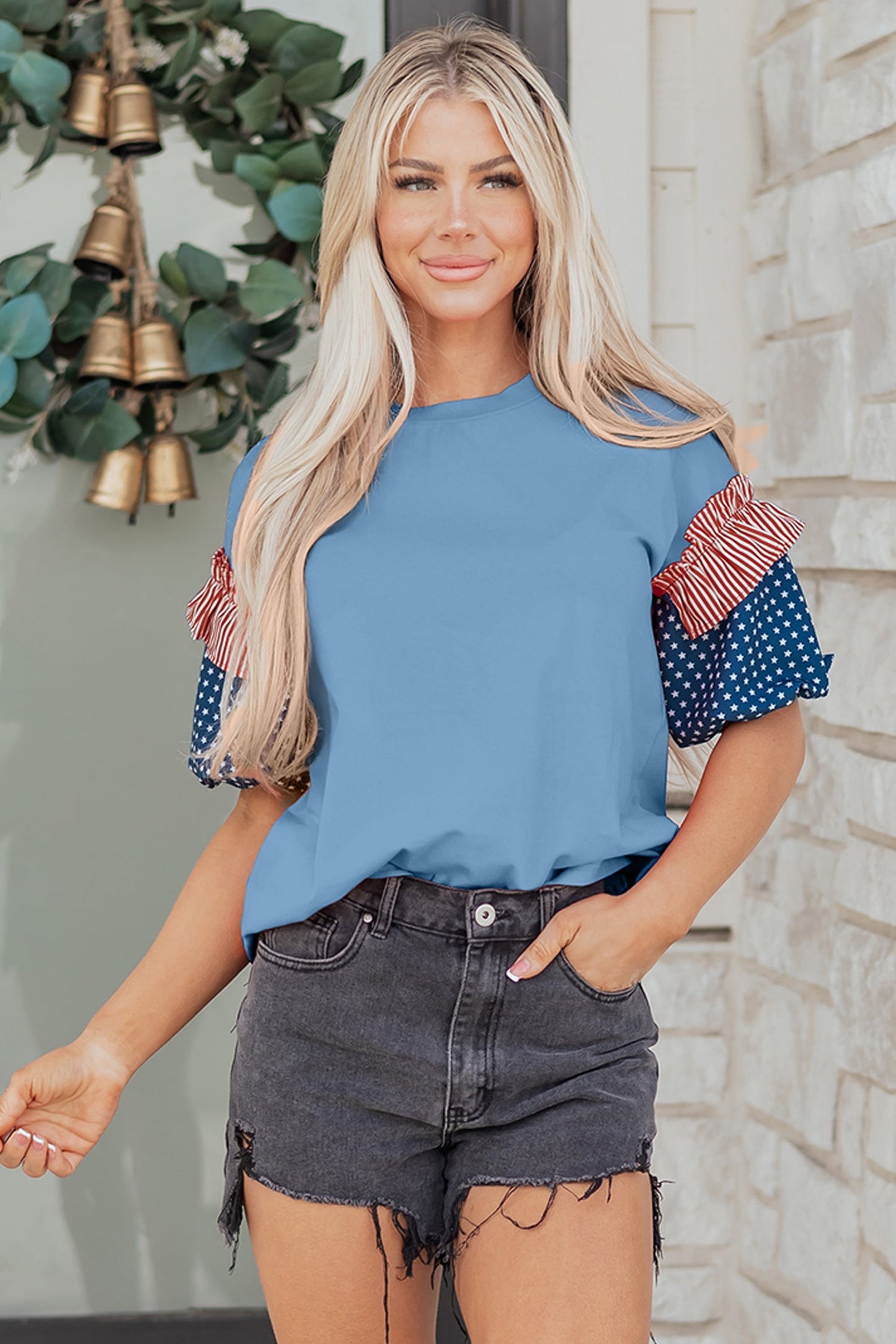 Henley Short Puff Sleeve Top-4