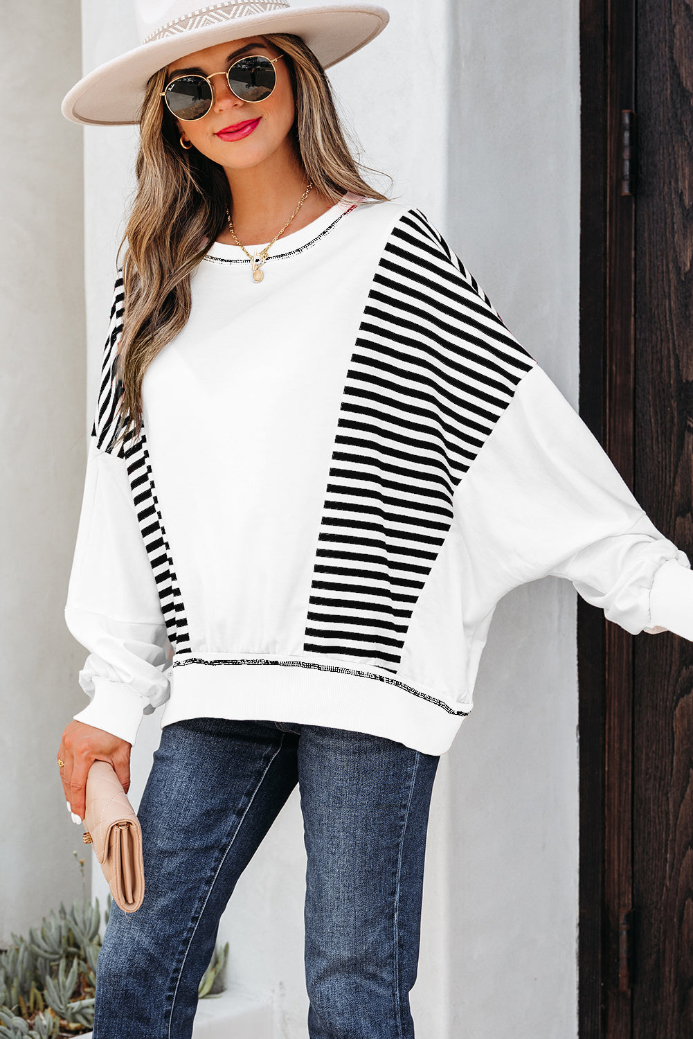 Clare Contrast Stitching Oversize Sweatshirt-2