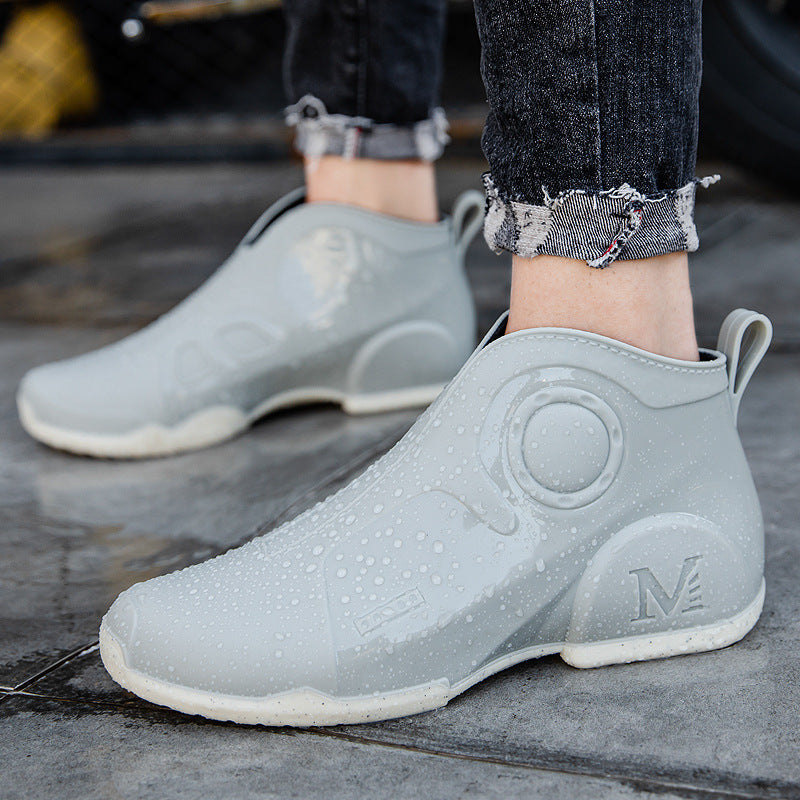 Motorcycle Rain Boots Men's Summer Youth Outdoor Non-slip Wading Shoes Fashion Low Top Flat Work Shoes Rubber Shoes Accent Plus