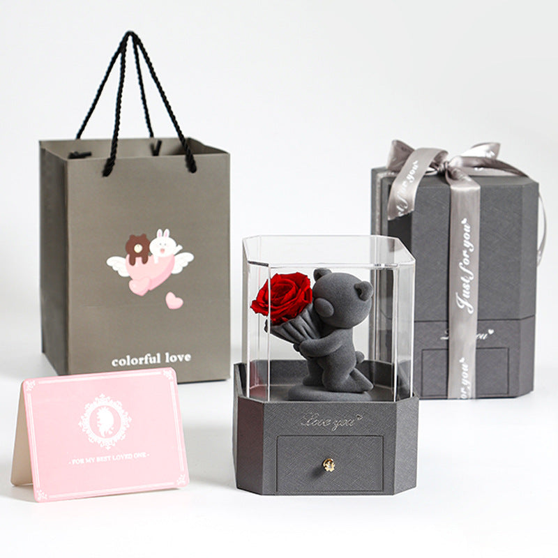 Flocking Bear Gift Box Valentine's Day CJD