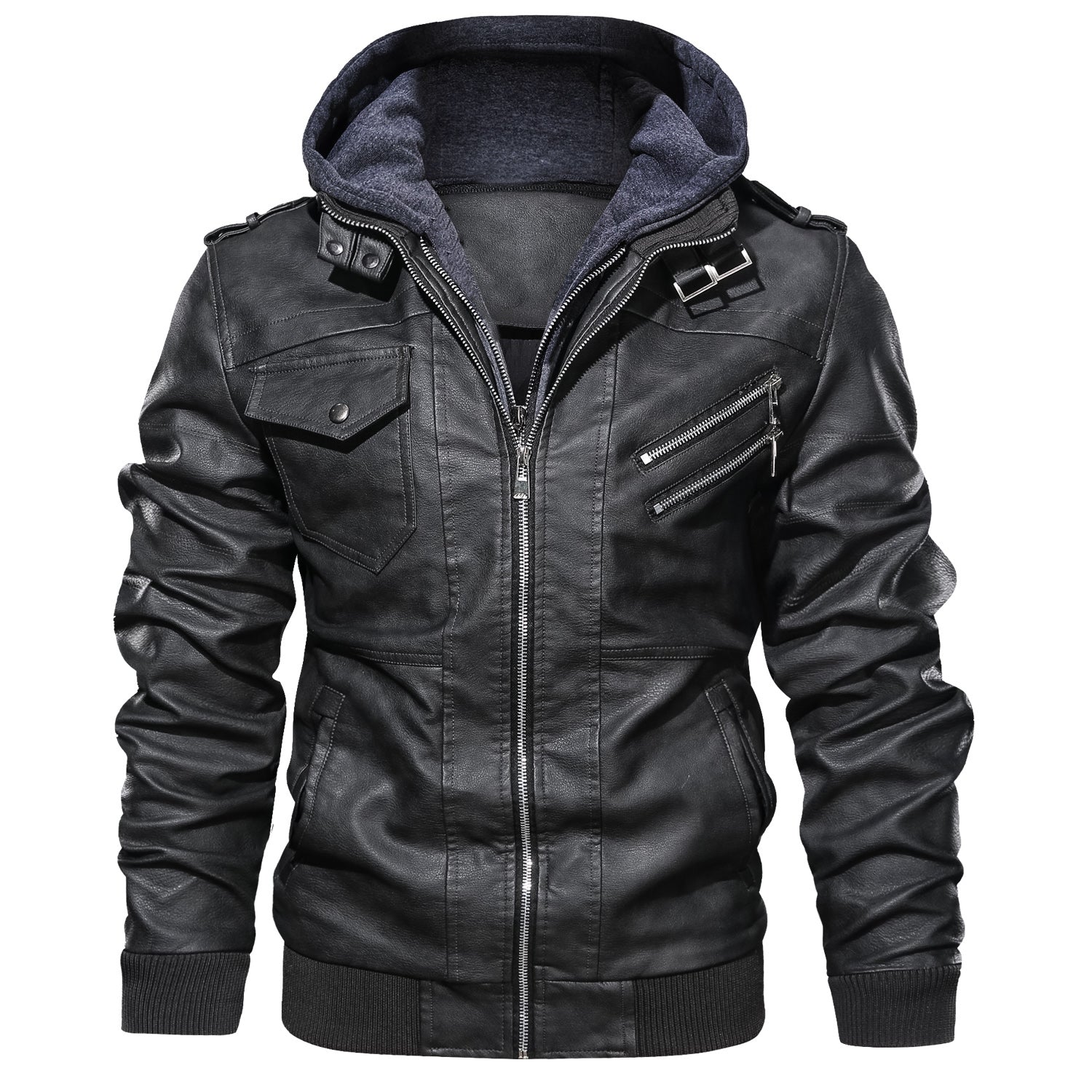 Men's Leather Jackets, Faux Leather Jacket For Men Lapel Zip-Up Slim Fit Coat Accent Plus