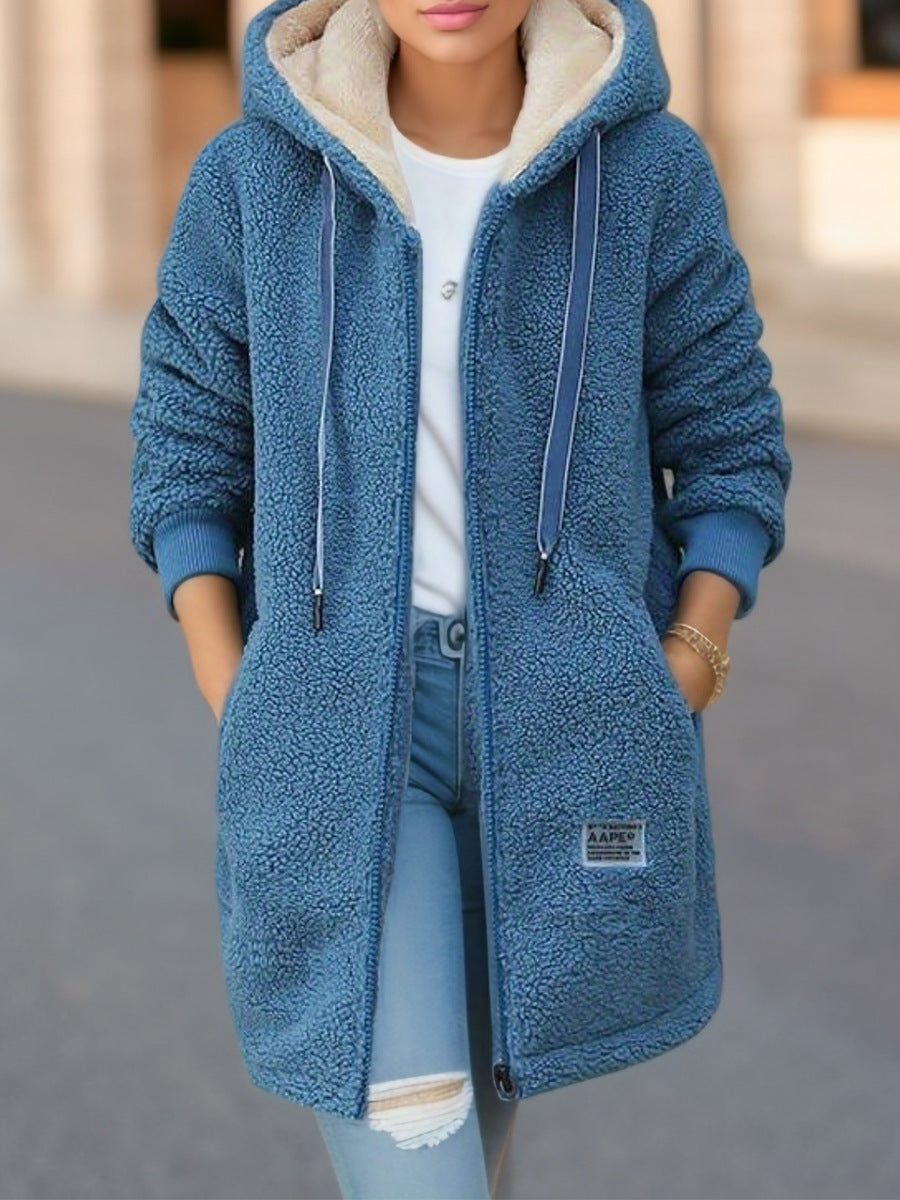 Winter Fleece Hooded Jacket Fashion Casual Zip-up Pockets Long Sweatshirt Warm Commuter Women's Clothing Best YouTube Store