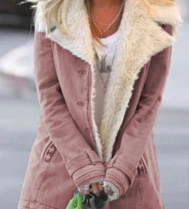 Women Plus Size Warm Coats Composite Plush Button Lapels Jacket Outwearcoat LadyShow.Store