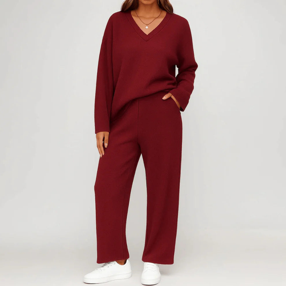 V-neck Wool Loose Pockets Leisure Suit Two-piece Pajamas LadyShow.Store