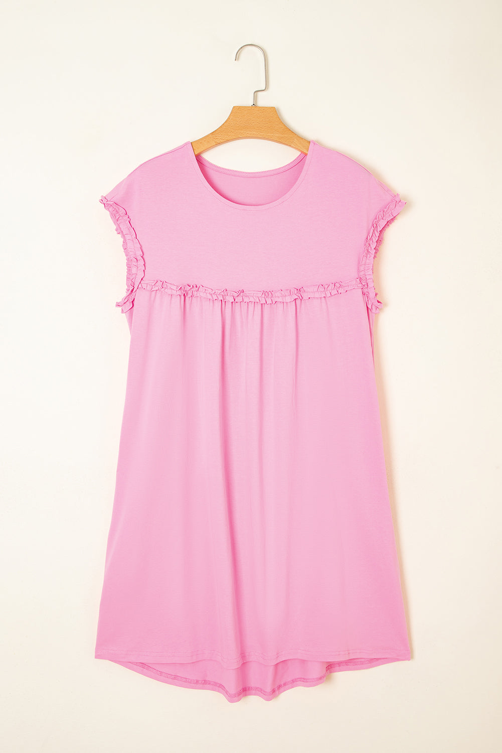 Keily Frilled Trim Loose Fit Mini Dress Threaded Pear