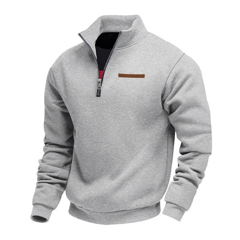 Fleece-lined Mid-length Zip-up Loose-fit Stand-up Collar Casual Hoodie Best YouTube Store