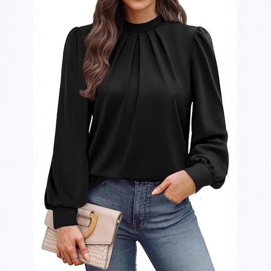 Women's Long Sleeve Small Turtleneck Solid Color Pleated LadyShow.Store