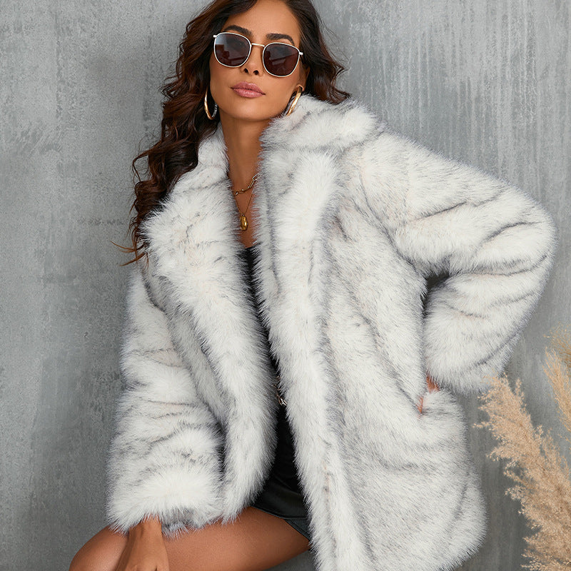 Winter Coat Warm Lapel Long Fluffy Faux Fur Coat Women Loose Long Sleeve Jacket Outerwear Clothing Accent Plus