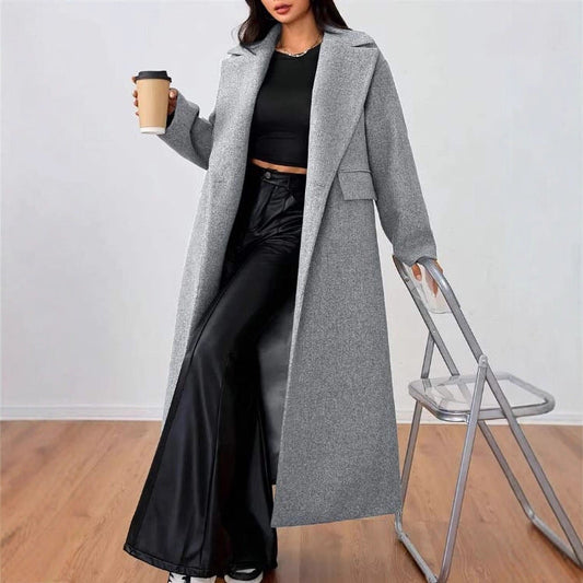 Women's Wool Coat Fashion Long Sleeve Lapel Long Coat LadyShow.Store