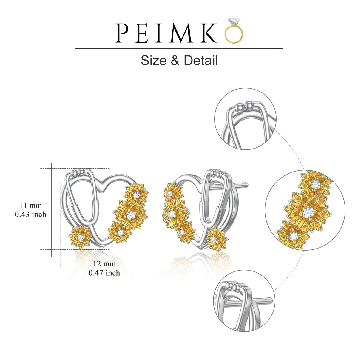 Sunflower Stethoscope Heart Earrings in Sterling Silver for Women Nurse LadyShow.Store