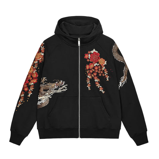 Heavy Duty Embroidered Hooded Cardigan With A Ziptrendy Streetwear Jacket Accent Plus