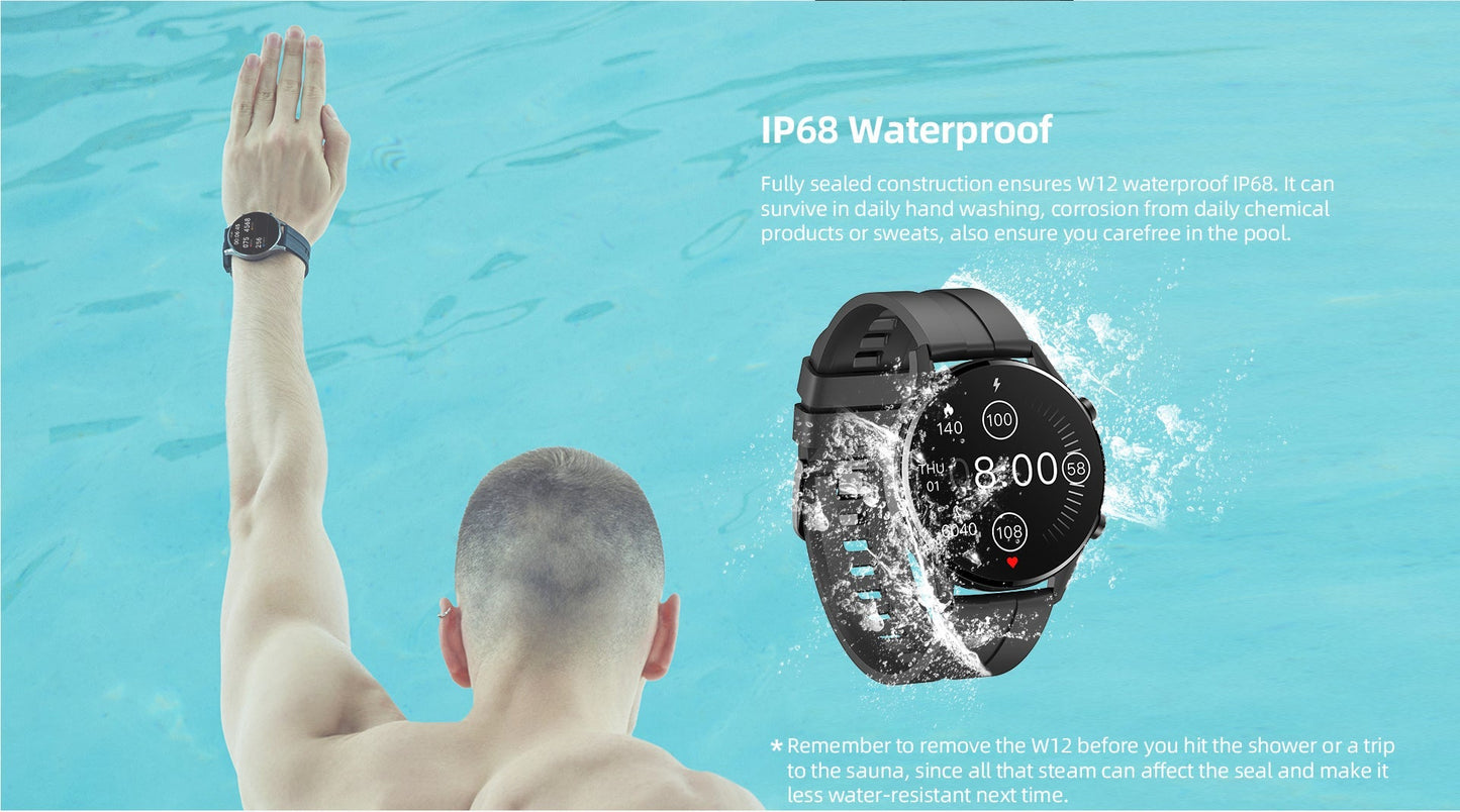 IMILAB W12 Smart Watch For Men Women Bluetooth Sports Fitness Tracker Heart Rate IP68 Waterproof -Black Best YouTube Store