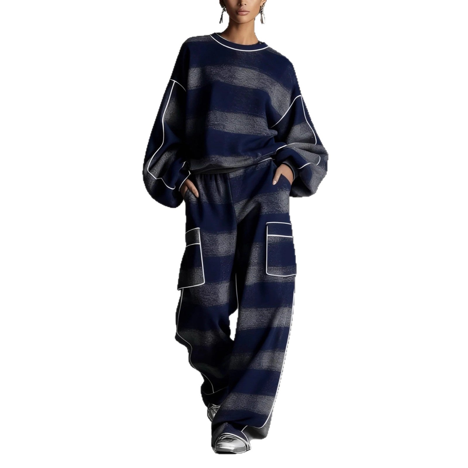 Women's Independent Brand Street Style Distressed Plaid Pantsuit With Contrasting Piping LadyShow.Store