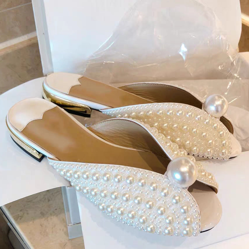 Custom Handmade High-End Pearl Fish Mouth Sandals Best YouTube Store