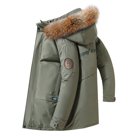 Men's Down Jacket Thickened Mid-length White Duck Down Coat Best YouTube Store