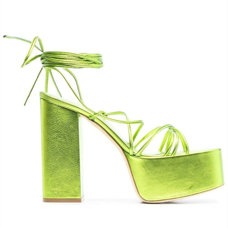 Ladies' High-Heeled Strappy Round-Toe Platform Sandals Best YouTube Store