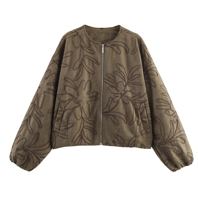 Suede Embroidered Pilot Jacket Women LadyShow.Store