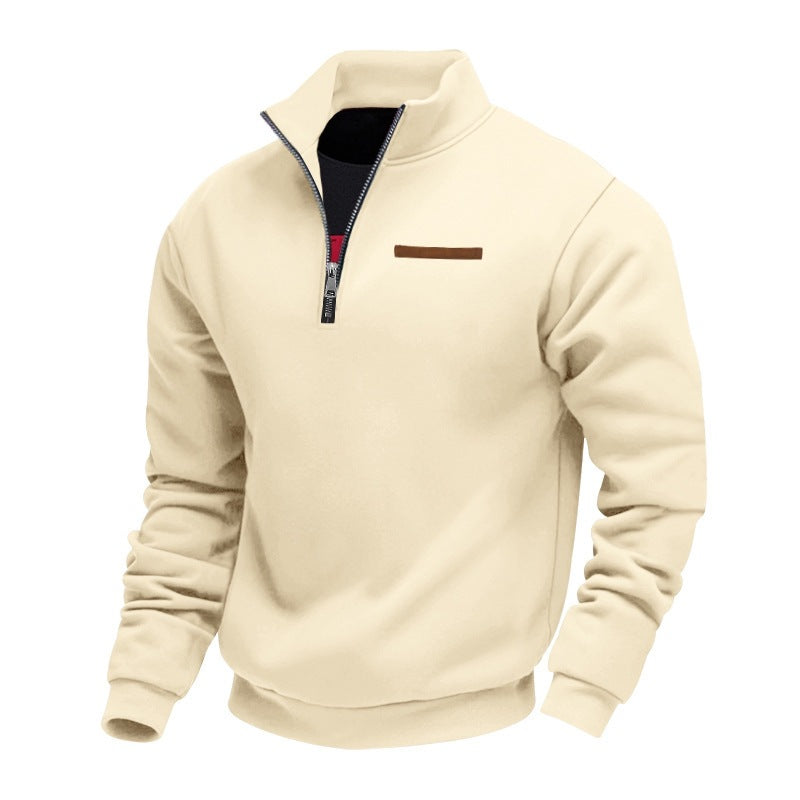 Fleece-lined Mid-length Zip-up Loose-fit Stand-up Collar Casual Hoodie Best YouTube Store