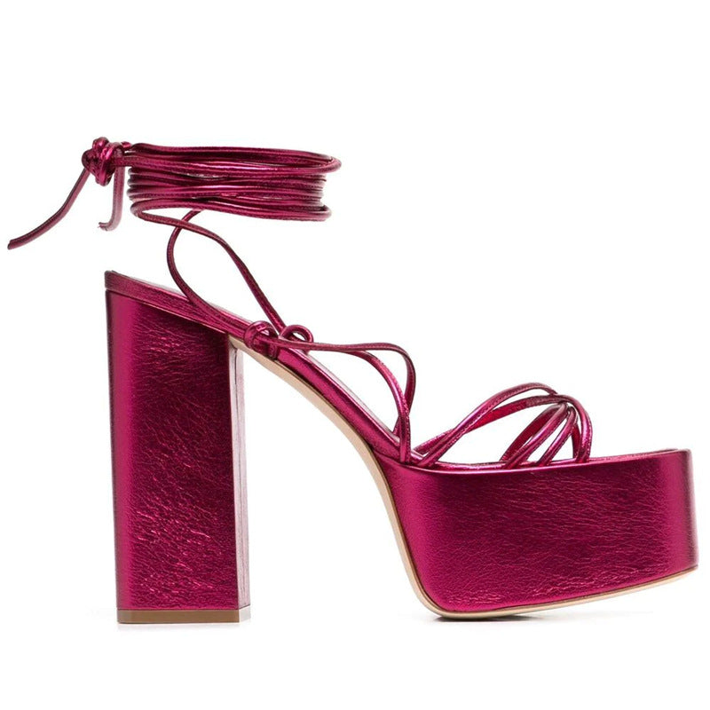 Ladies' High-Heeled Strappy Round-Toe Platform Sandals Best YouTube Store