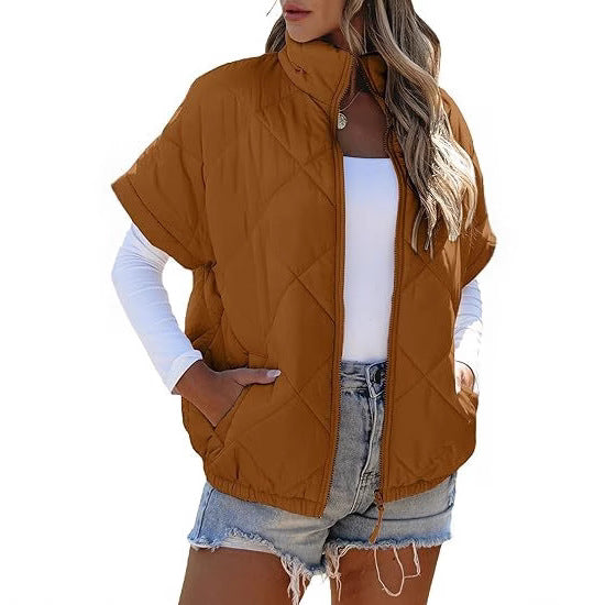 Casual Pocket Zipper Diamond Lattice Warm Jacket LadyShow.Store