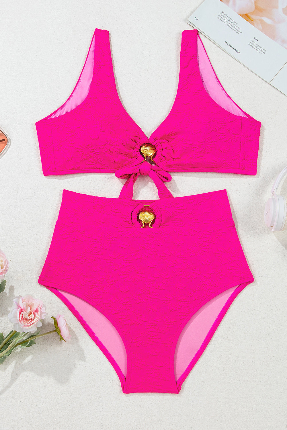 Sofia Knotted 2pcs Bikini Swimsuit Threaded Pear