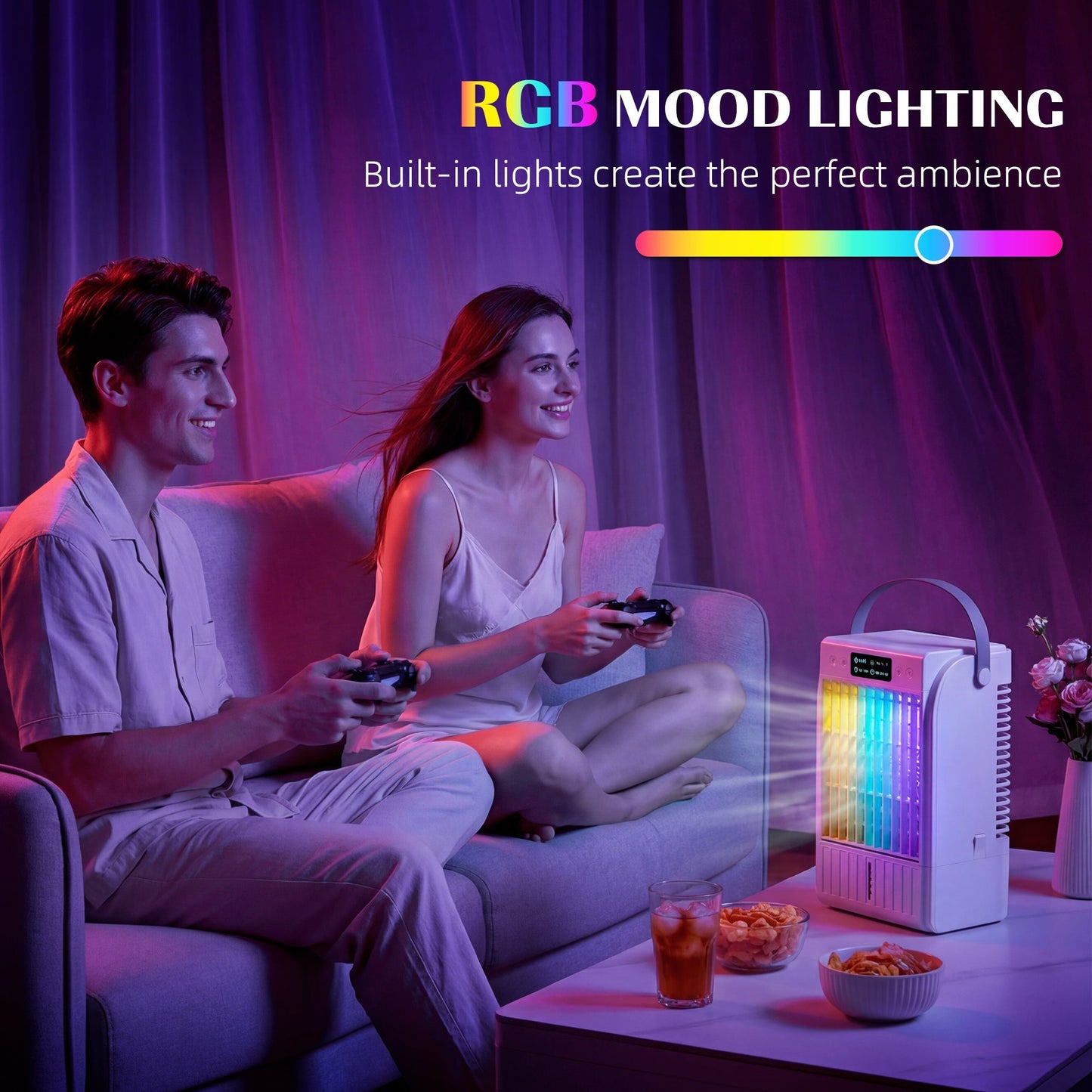 Portable Air Conditioner, 4-in-1 Mini Air Cooler with 4 Wind Speed, 2 Mist Mode, RGB 7 LED Light Best YouTube Store