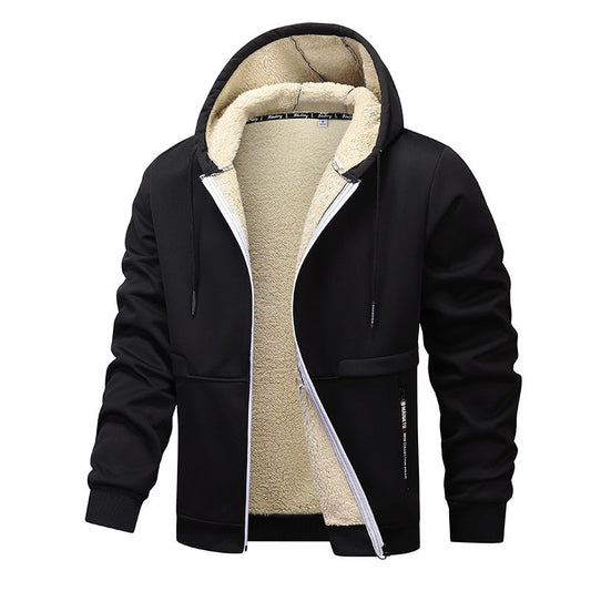 Casual Hoodies For Men Heavyweight Fleece Sweatshirt Winter Thick Sherpa Lined Hooded Zipper Jacket Thick Streetwear Coats LadyShow.Store