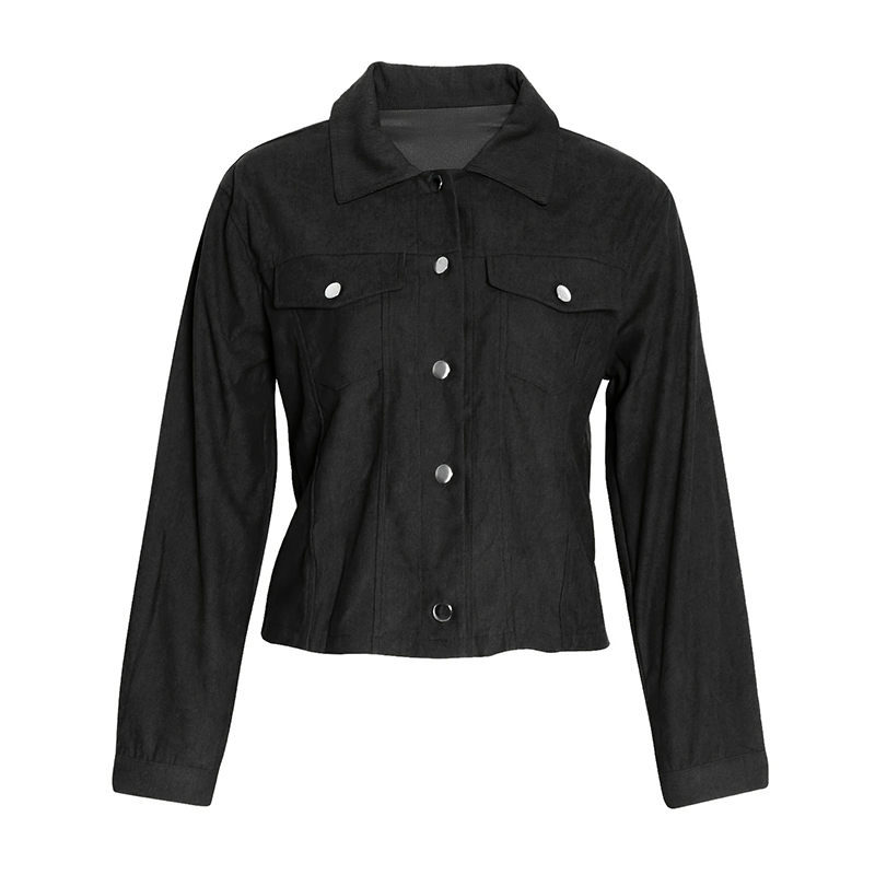 Women's Corduroy Long Sleeve Jacket - Casual Button-Up Coat With Flap Pockets Accent Plus