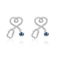 Sterling Silver Nurse Stethoscope with Blue Crystal Stud Earrings Jewelry Studs LadyShow.Store