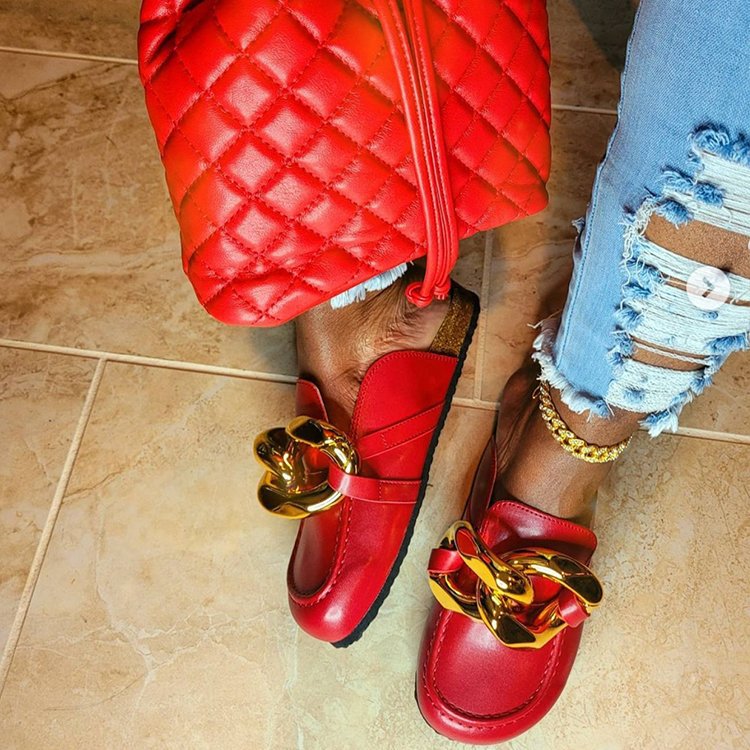 Thick Sole Baotou Metal Chain Large Size Big Head Lazy Slippers LadyShow.Store