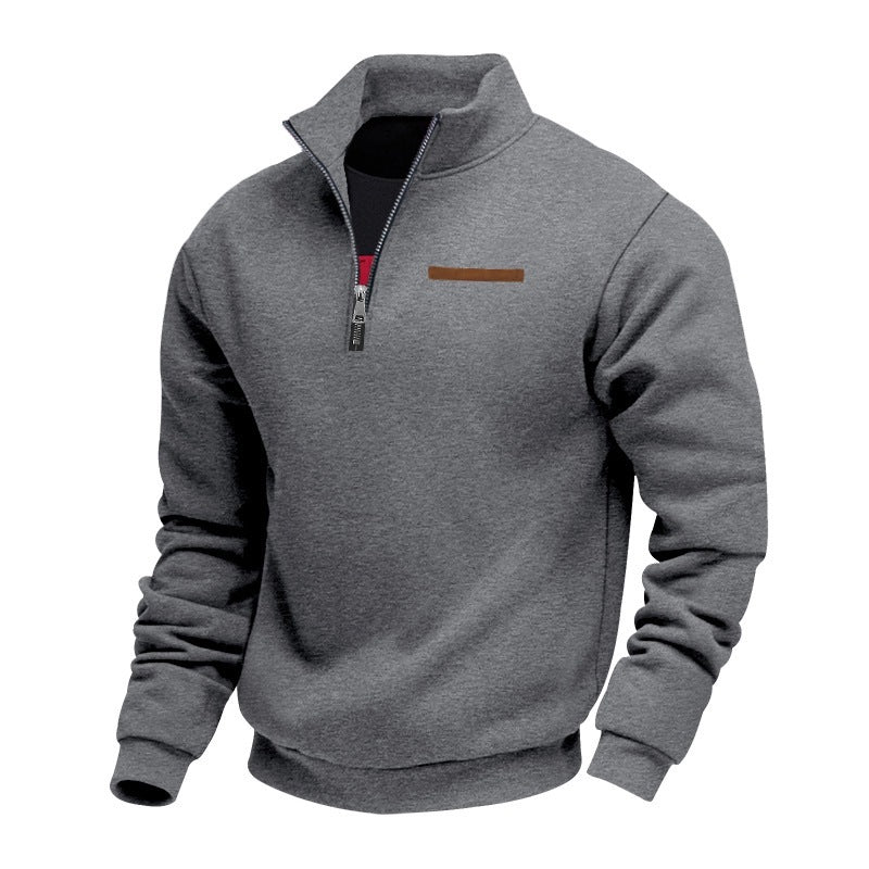 Fleece-lined Mid-length Zip-up Loose-fit Stand-up Collar Casual Hoodie Best YouTube Store