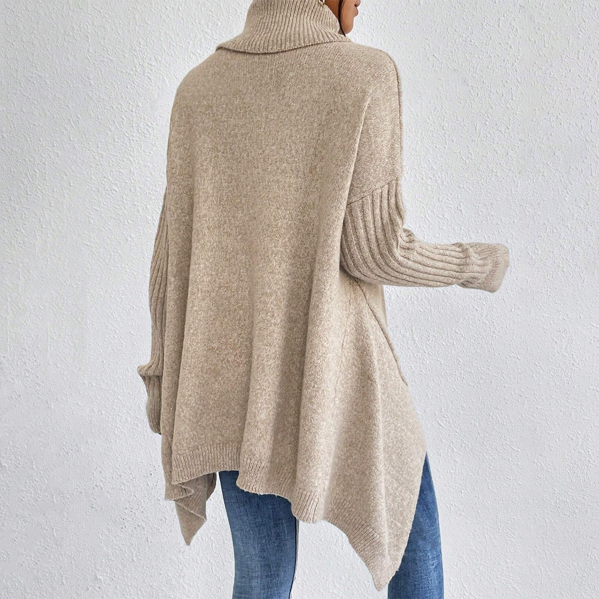 Irregular Turtleneck Sweater Winter Loose Long Sleeve Knitted Tops Leisure Warm Pullover Sweater Women's Clothing Best YouTube Store