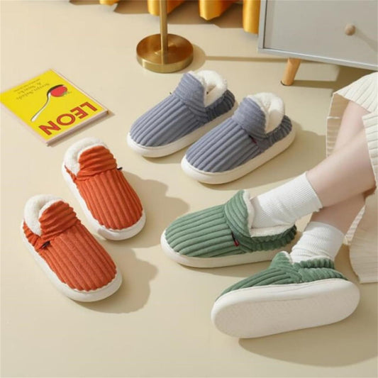 Winter Plush Home Shoes Fashion Solid Color Stripes Floor Bedroom Slippers Indoor Outdoor Garden Shoes For Women Men Couples Best YouTube Store
