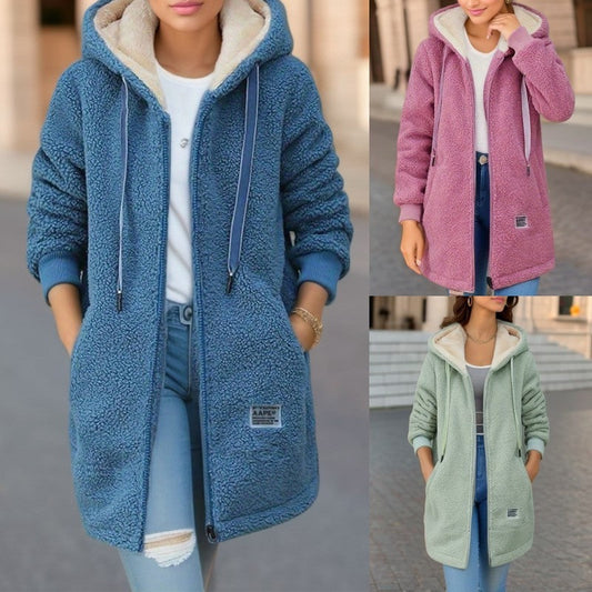 Winter Fleece Hooded Jacket Fashion Casual Zip-up Pockets Long Sweatshirt Warm Commuter Women's Clothing Best YouTube Store