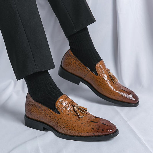 Mens Korean-style Crocodile-pattern Embossed Tassel Leather Shoes Best YouTube Store