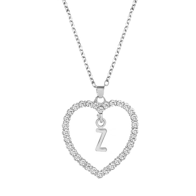 Womens Stylish & Minimalist Diamond-Encrusted 26-Letter Heart Pendant Necklace Best YouTube Store