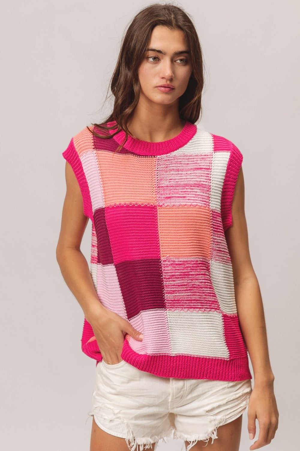 BiBi Color Block Round Neck Sweater Vest LuxuryLifeWay Online Store