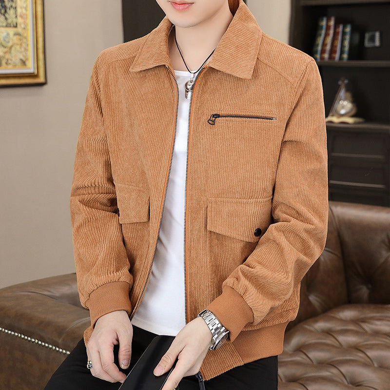 Men's Corduroy Jacket - Stylish Casual Spring/Fall Outerwear Pi-Mart