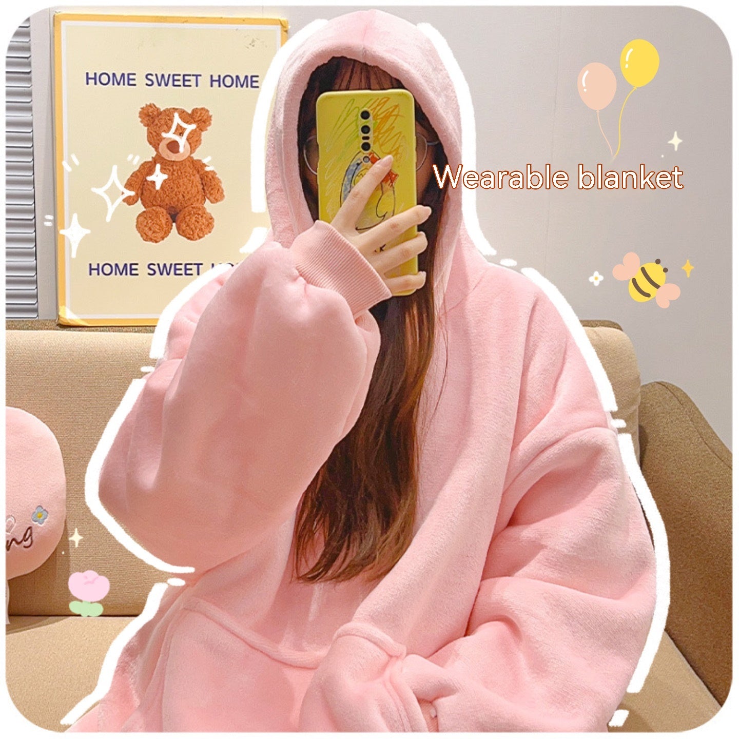 Students' Thickened Warm Nightgown Flannel Outerwear Couple Homewear Hooded Blanket