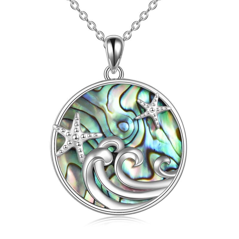 Sterling Silver Ocean Wave Abalone Shellfish Necklace Starfish Pendant Ocean Jewelry LadyShow.Store
