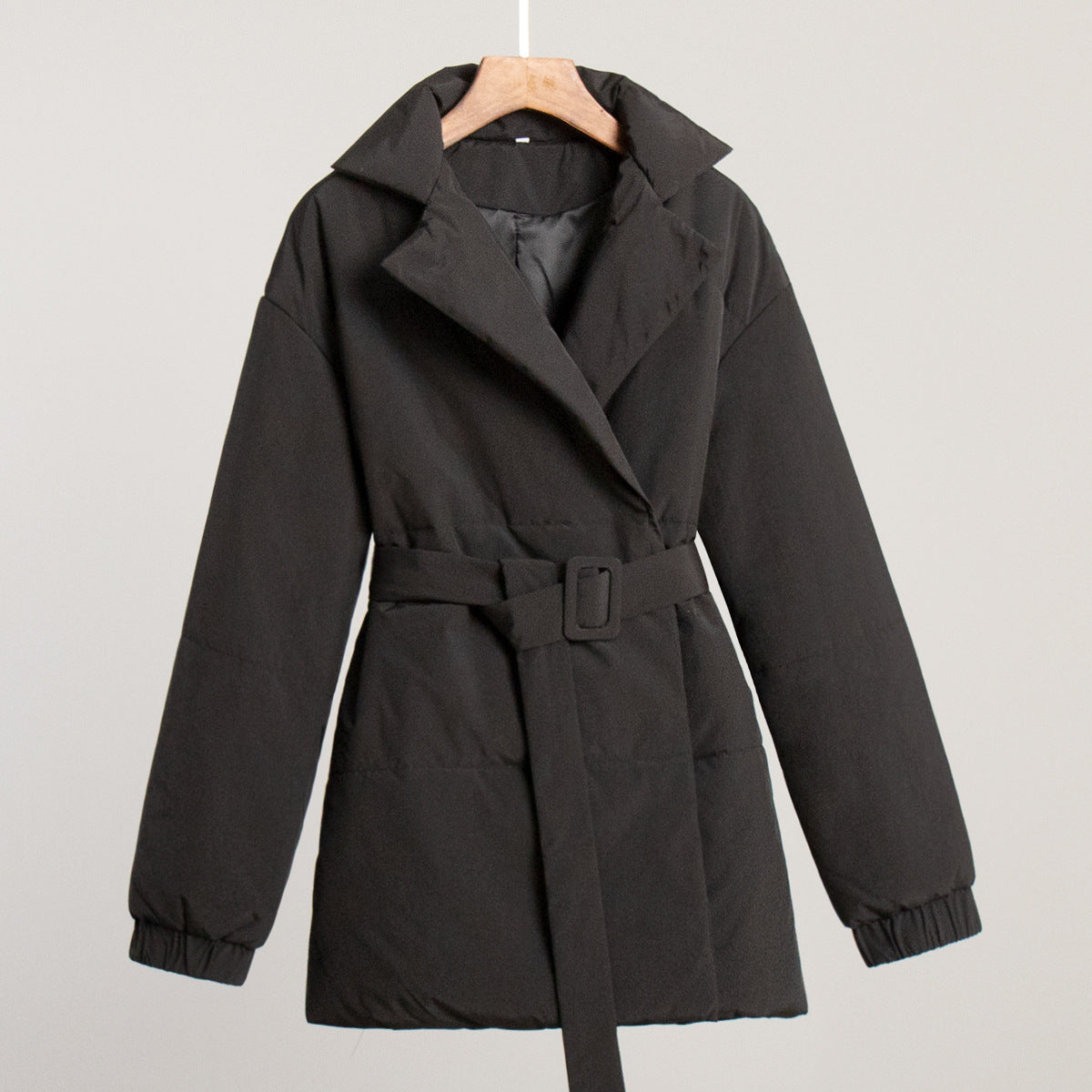 New Thickened Slimming Cinched Cotton-padded Coat Solid Color Belt Cotton Coat Jacket LadyShow.Store