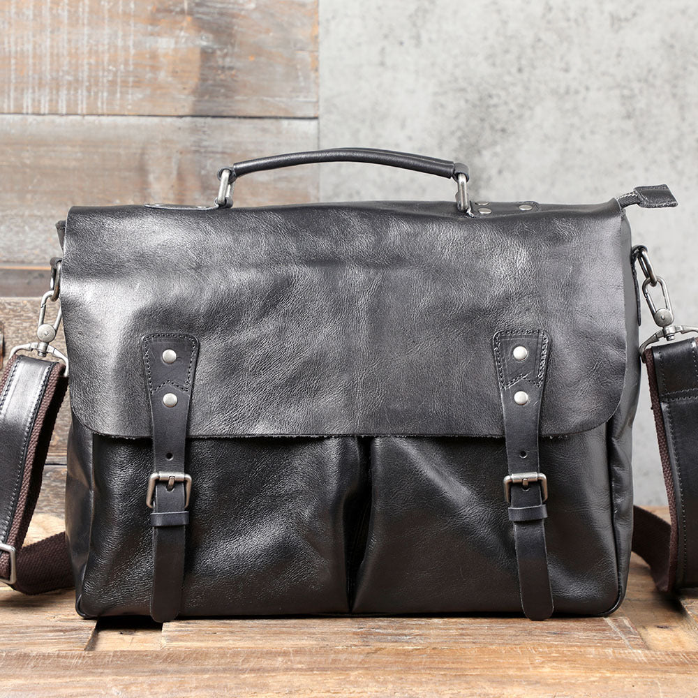 Men's First Layer Cowhide Briefcase Leather Handbag CJD